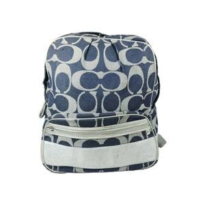 Coach 77171 Signature Blue Denim Metallic Silver Logo Backpack Bookbag